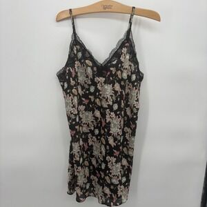 Victoria Seceret Teddy Black Floral Night Pajama Tank‎ Dress Woman's Size Medium